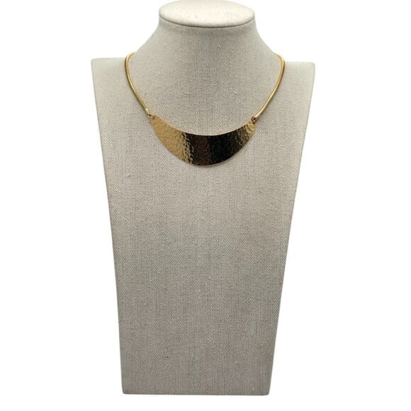 Vintage Gold-Tone Hammered Metal Statement Necklace - Picture 1 of 6